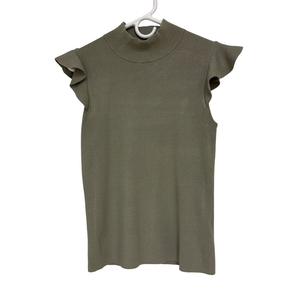 Philosophy Ruffle Sleeveless Top Women's Medium Olive Green